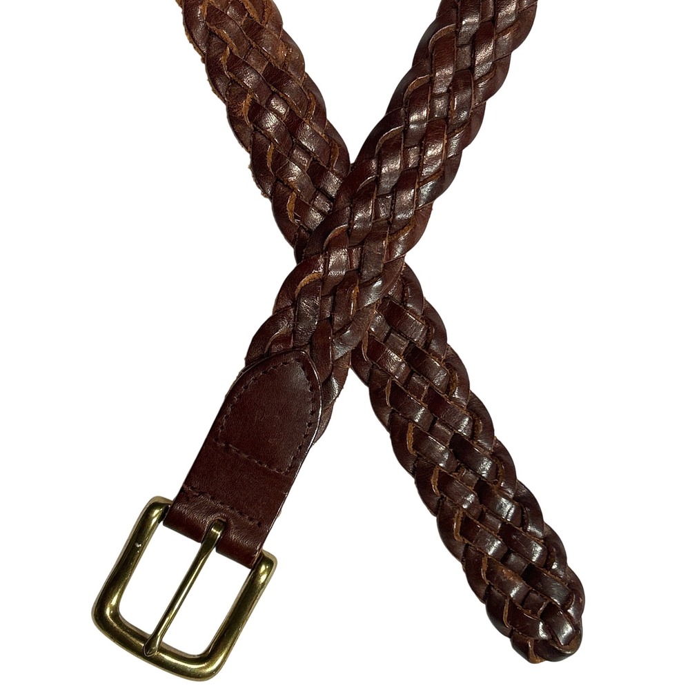 VTG‎ Cherokee Brown Braided Genuine Leather Belt Brass Buckle Medium Up to 38"